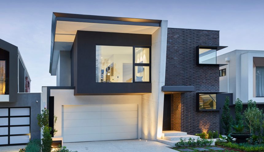 Two-storey custom home at Redmond Street featuring dark exterior cladding, expansive glazing and modern architectural detailing.