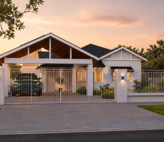Architectural render of a Mount Lawley renovation and addition featuring a character-style frontage, pitched rooflines and landscaped gardens.
