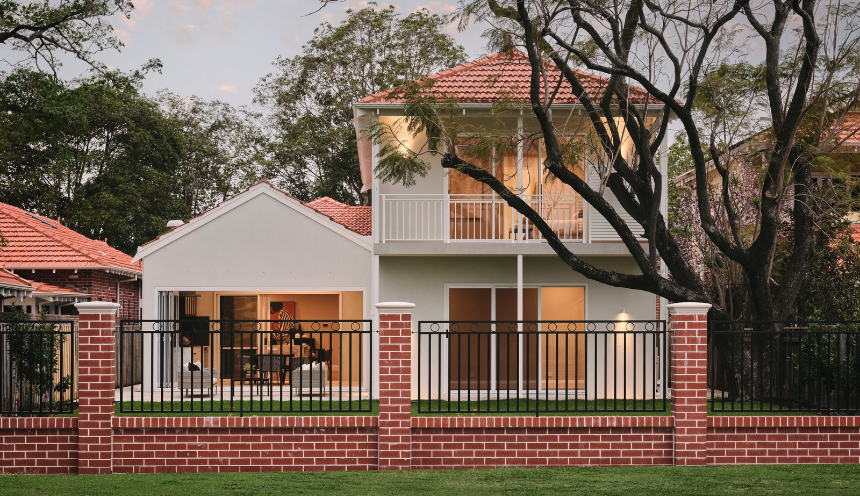 Heritage-style frontage and contemporary extension of a renovated home in Mount Lawley, Perth.