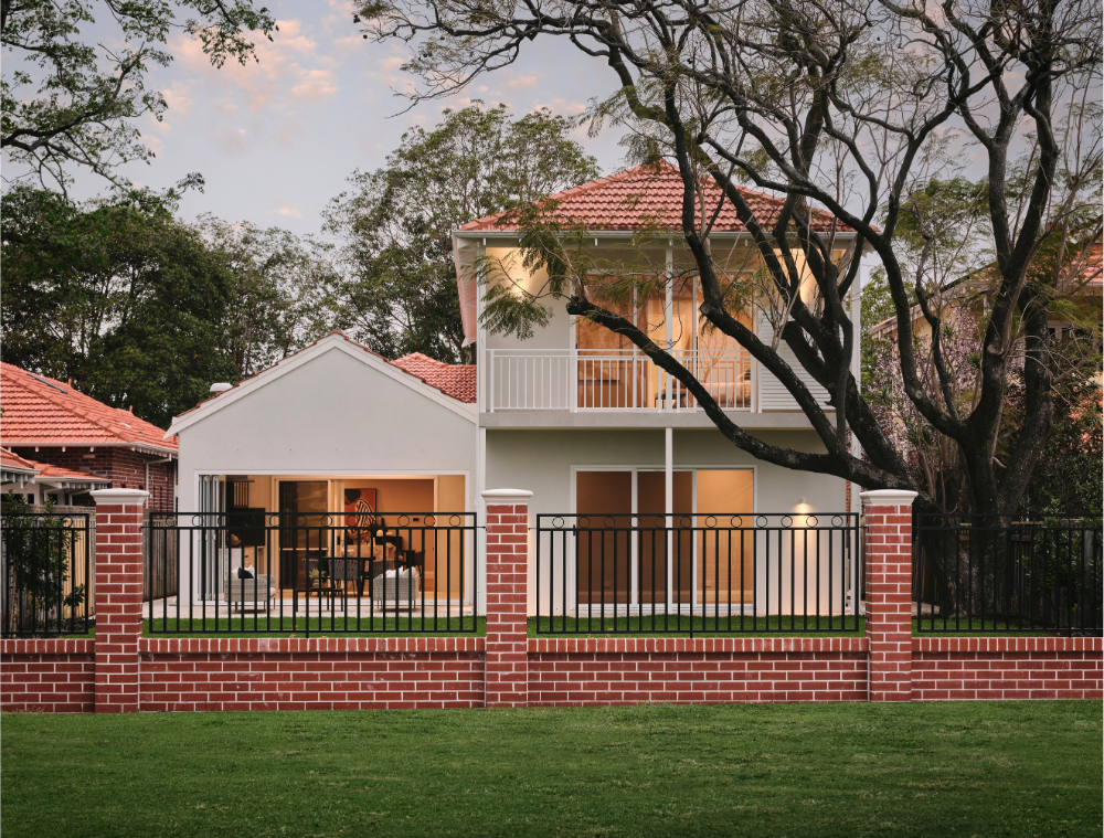 Contemporary two-storey extension behind a restored character home in Mount Lawley, Perth.
