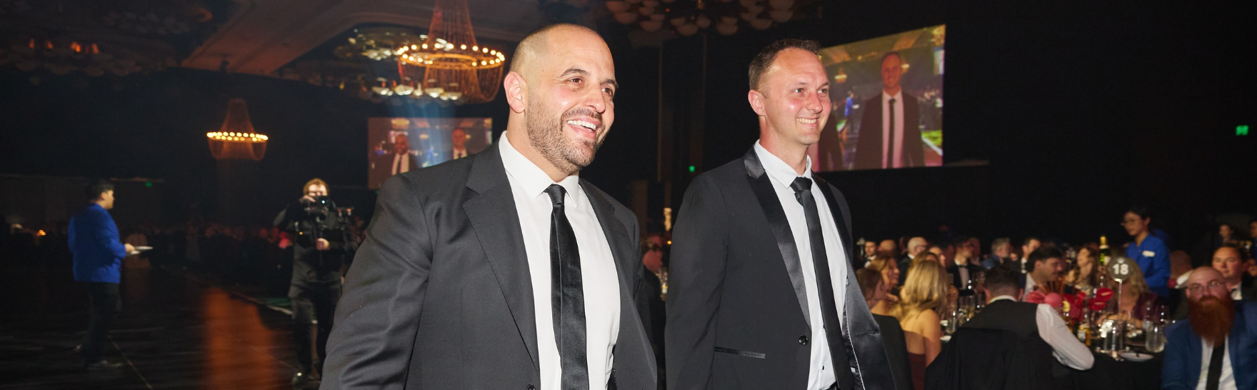 Trendsetter Homes Michael, Director, and Colin, Lead Designer, at the 2026 Master Builders WA Building Excellence Awards ceremony in Perth.